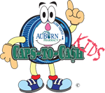 This graphic displays the AuBurn Caps To Cash Kids Program